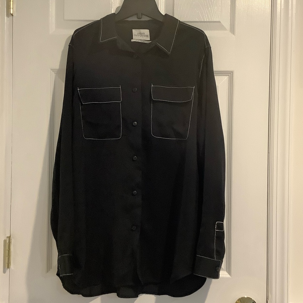 URBAN OUTFITTERS Men’s Black Casual Minimalist Classic Button Down Dress Shirt L